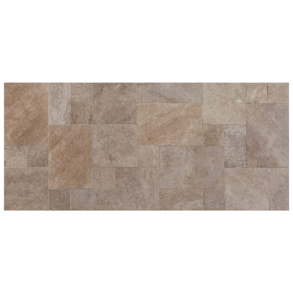 meandros walnut antique pattern set travertine tile SKU-10061703 multi top view