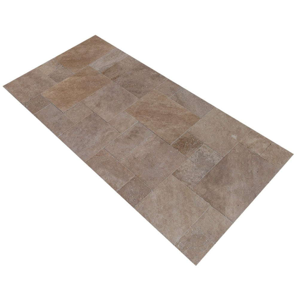 meandros walnut antique pattern set travertine tile SKU-10061703 angle view