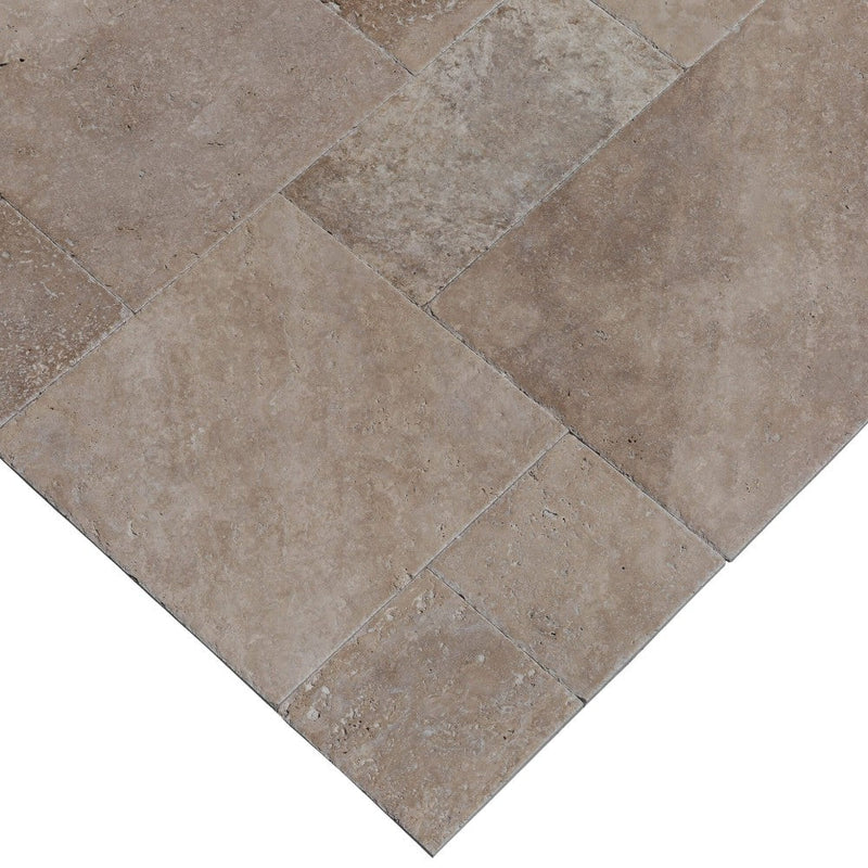 meandros walnut antique pattern set travertine tile SKU-10061703 corner view