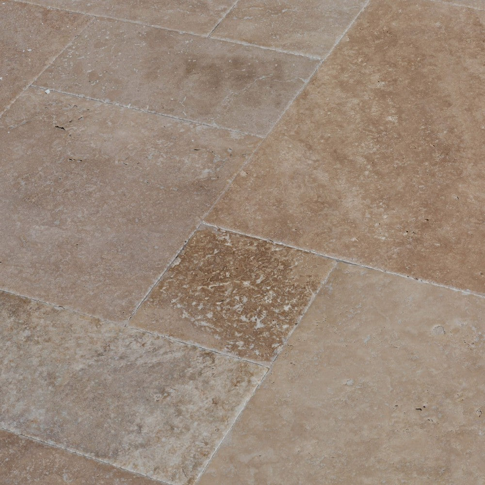 meandros walnut antique pattern set travertine tile SKU-10061703 close view