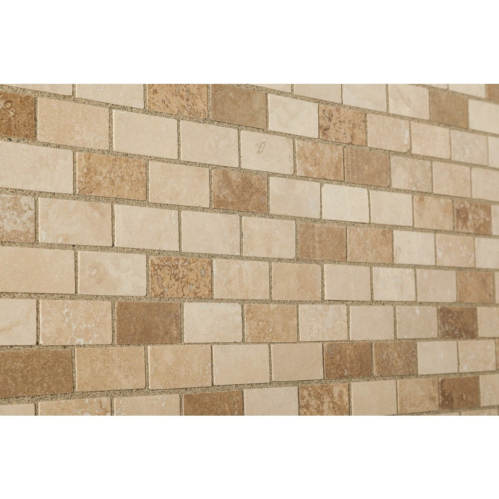 mixed beige walnut noce travertine tile mesh size 12x12-surface honed filled-SKU-10081280 angle view