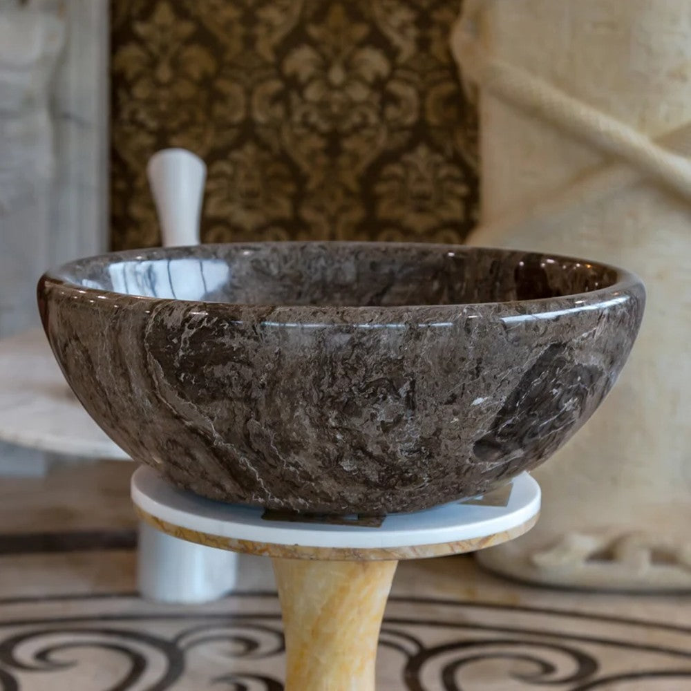 Narcist Brown Natural Stone Marble Vessel Sink High-Gloss Polished  (D)16" (H)6"