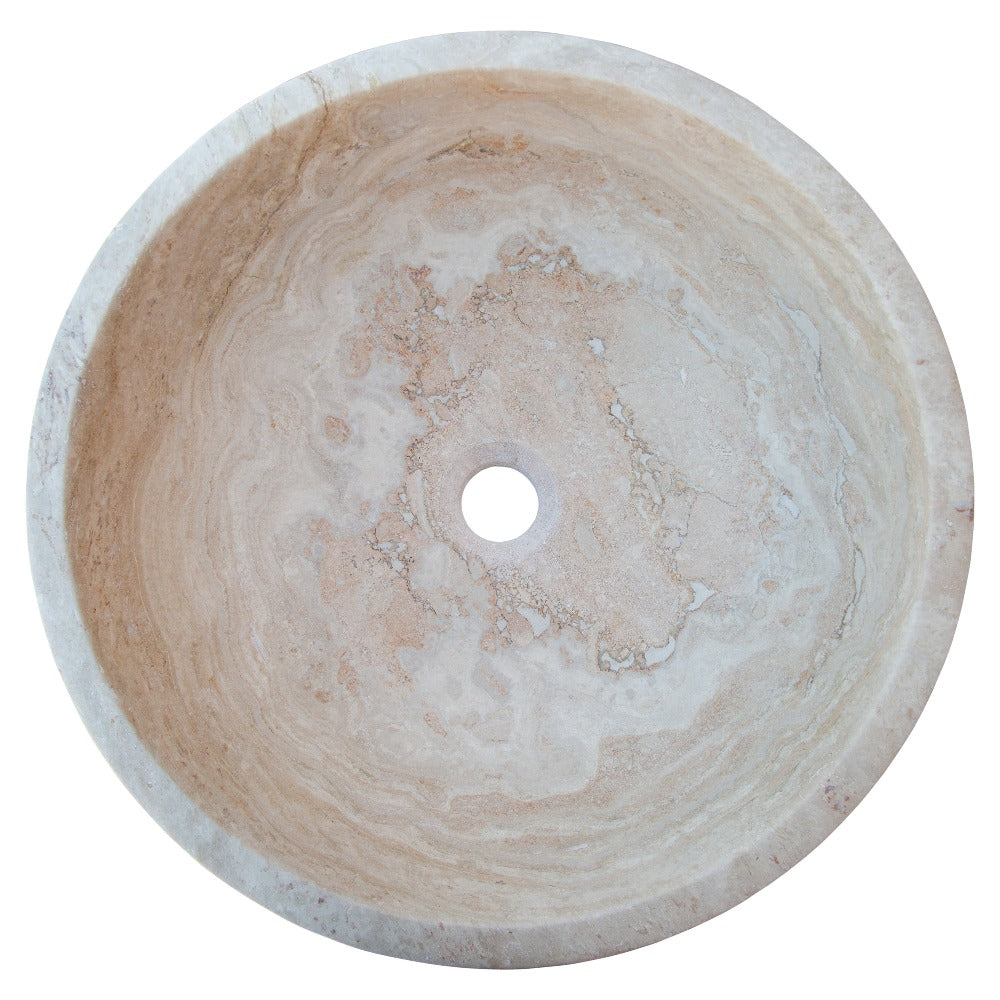 natural stone beige travertine vessel sink honed and filled SKU NTRSTC02 size (D)18" (H)6" top view product shot