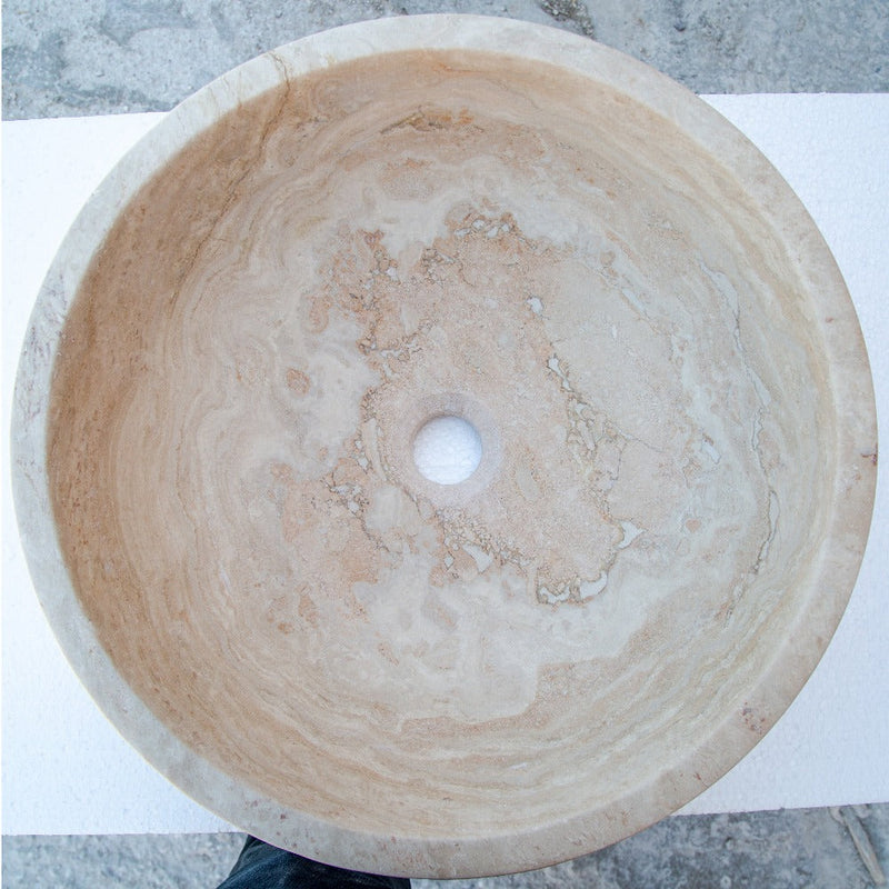 natural stone beige travertine vessel sink honed and filled SKU NTRSTC02 size (D)18" (H)6" top view product shot
