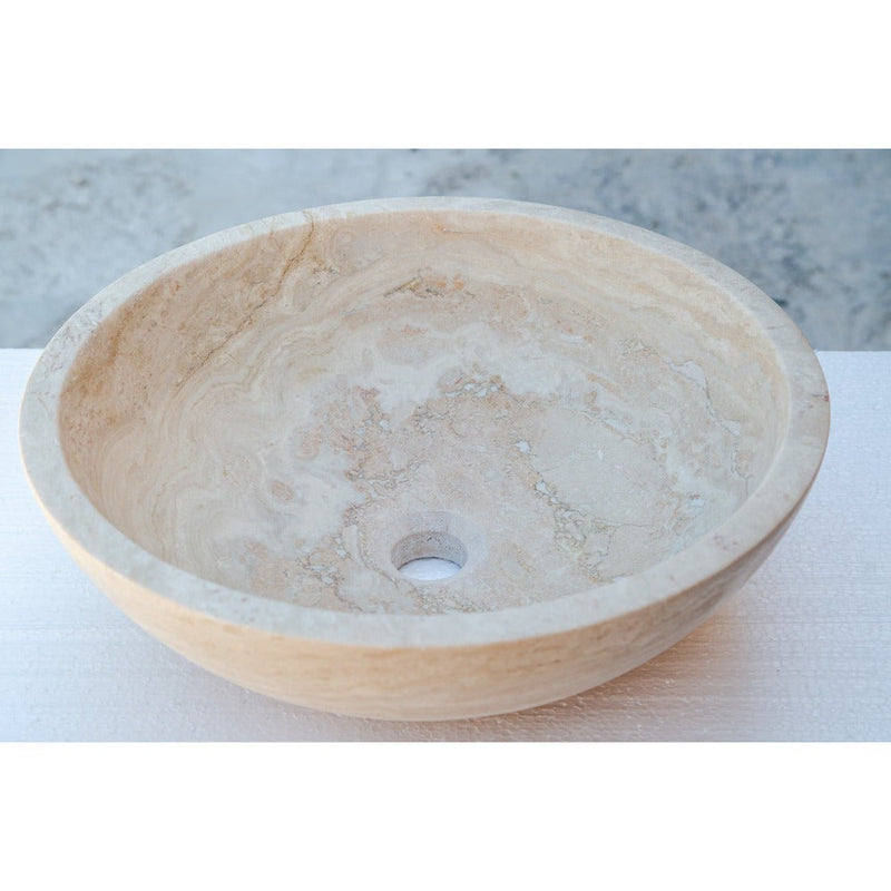 natural stone beige travertine vessel sink honed and filled SKU NTRSTC02 size (D)18" (H)6" perspective view product shot