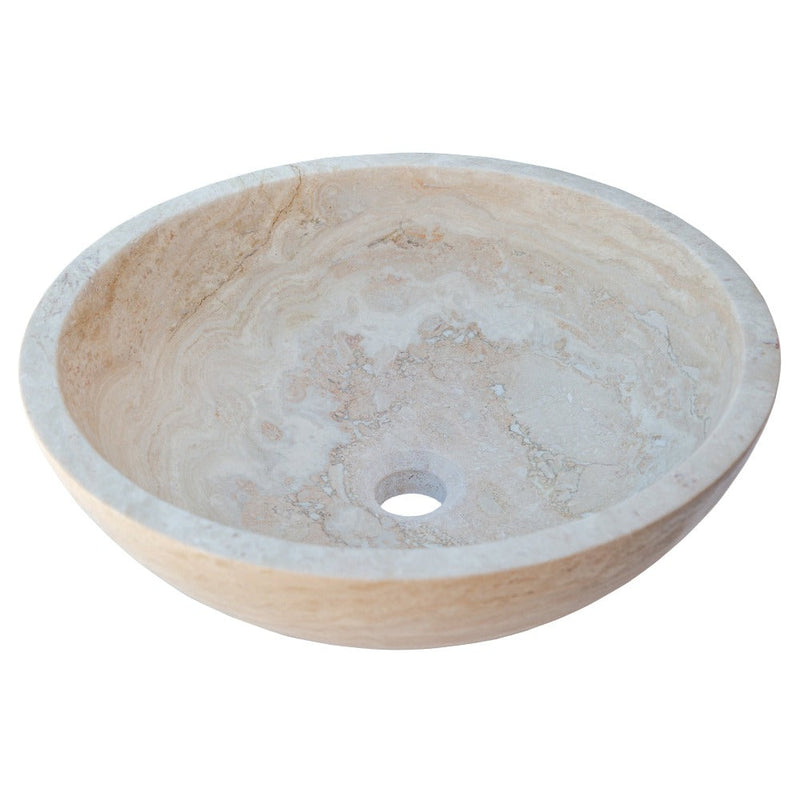 natural stone beige travertine vessel sink honed and filled SKU NTRSTC02 size (D)18" (H)6" perspective view product shot