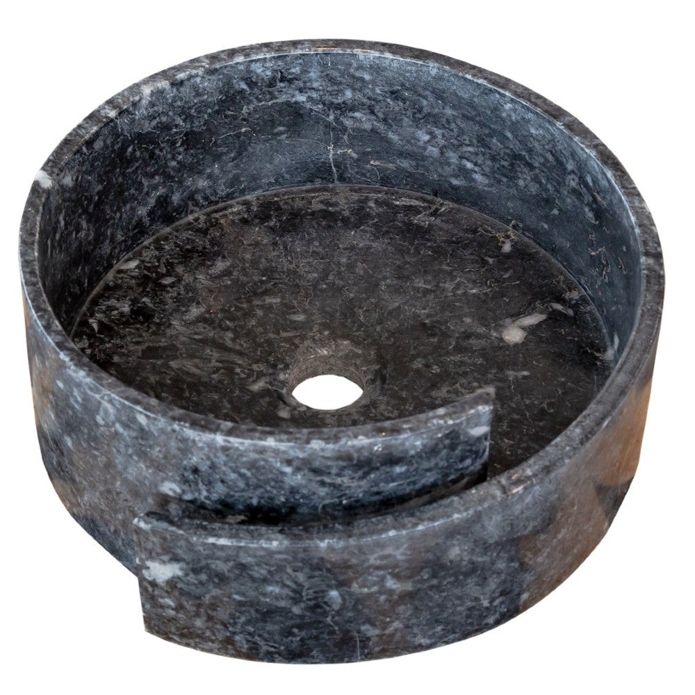 natural stone black marble special design vessel sink surface polished size (D)16" (H)6" (diameter 40.6cm height 15cm) SKU-NTRVS29 product shot angle view