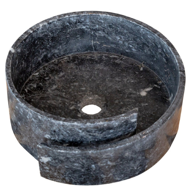 natural stone black marble special design vessel sink surface polished size (D)16" (H)6" (diameter 40.6cm height 15cm) SKU-NTRVS29 product shot angle view