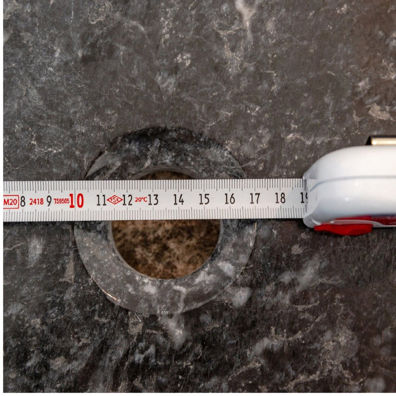 natural stone black marble special design vessel sink surface polished size (D)16" (H)6" (diameter 40.6cm height 15cm) SKU-NTRVS29 product shot drain hole measure