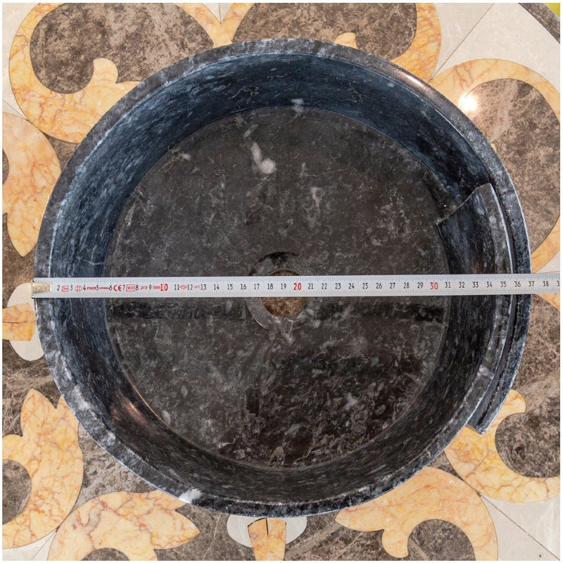 natural stone black marble special design vessel sink surface polished size (D)16" (H)6" (diameter 40.6cm height 15cm) SKU-NTRVS29 product shot diameter measure