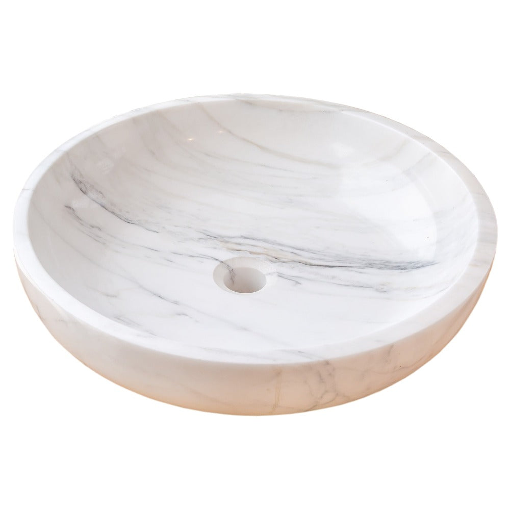 natural stone calacatta white marble vessel sink bowl polished SKU NTRVS10 size (D)19" (H)6" side view product shot