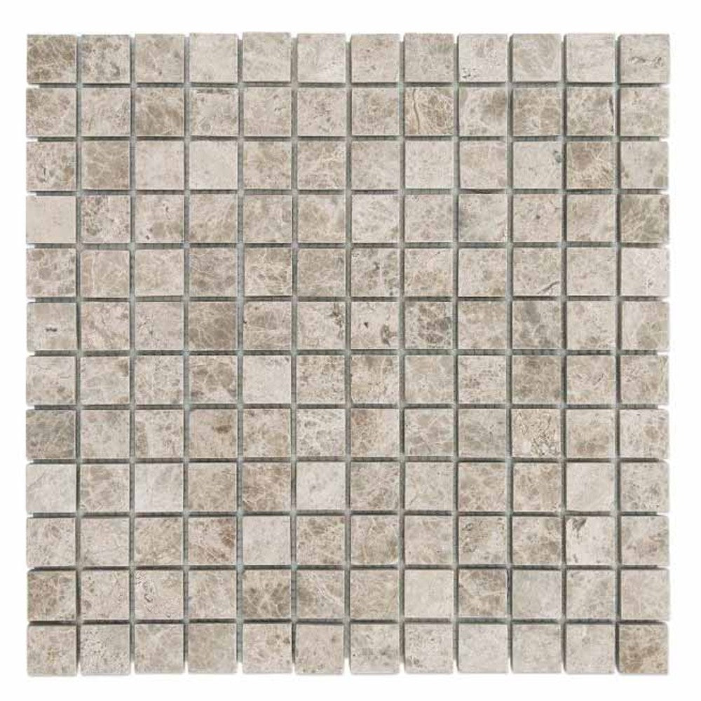 natural stone marble mosaic silver 1"x1" SKU-20012354 top view on white background