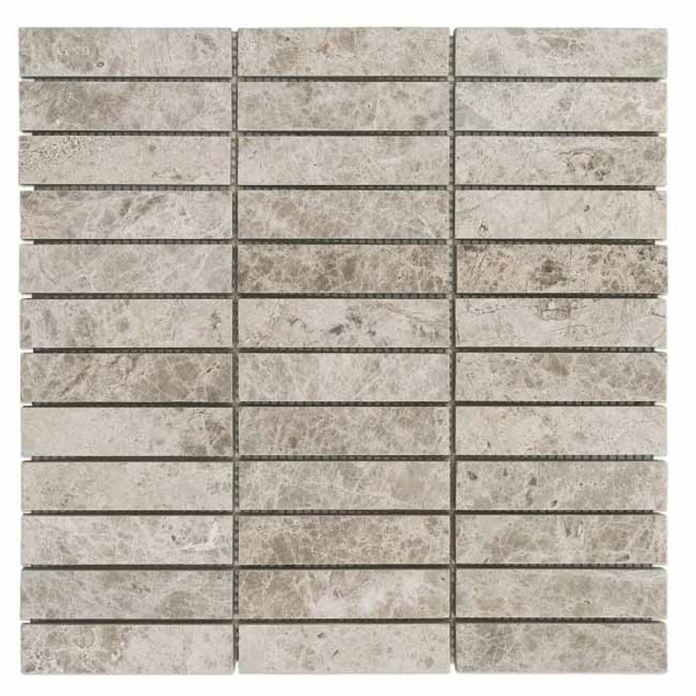 natural stone marble mosaic silver light 1"x4" SKU-20012349 top view of mesh 