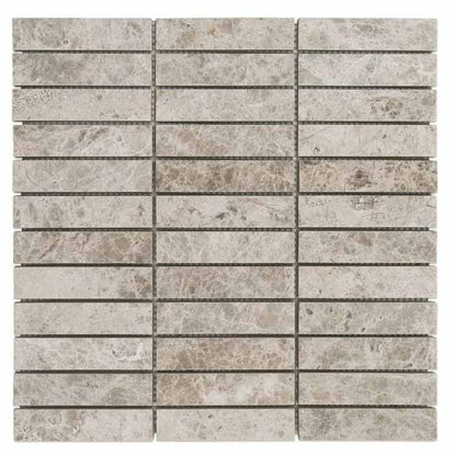 natural stone marble mosaic silver light 1"x4" SKU-20012349 top view of mesh 