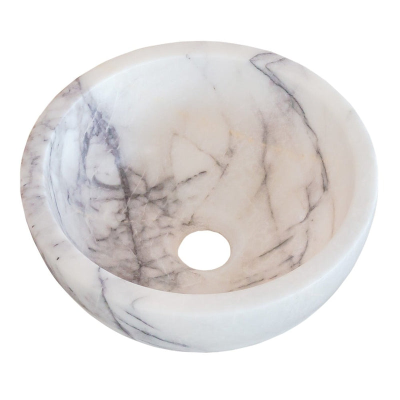 natural stone new york white marble round vessel sink polished SKU NTRVS40 Size (D)12" (H)5" perspective view product shot