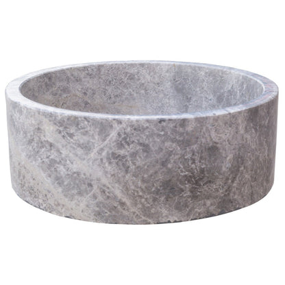 natural stone tundra grey marble round vessel sink polished SKU TMS04 Size (D)16.5" (H)6" side view product shot