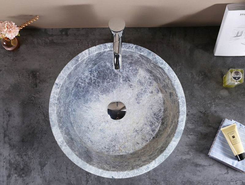 natural stone tundra grey marble round vessel sink polished SKU TMS04 Size (D)16.5" (H)6" bathroom view