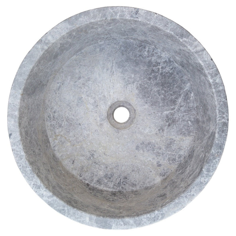 natural stone tundra grey marble round vessel sink polished SKU TMS04 Size (D)16.5" (H)6" top view product shot