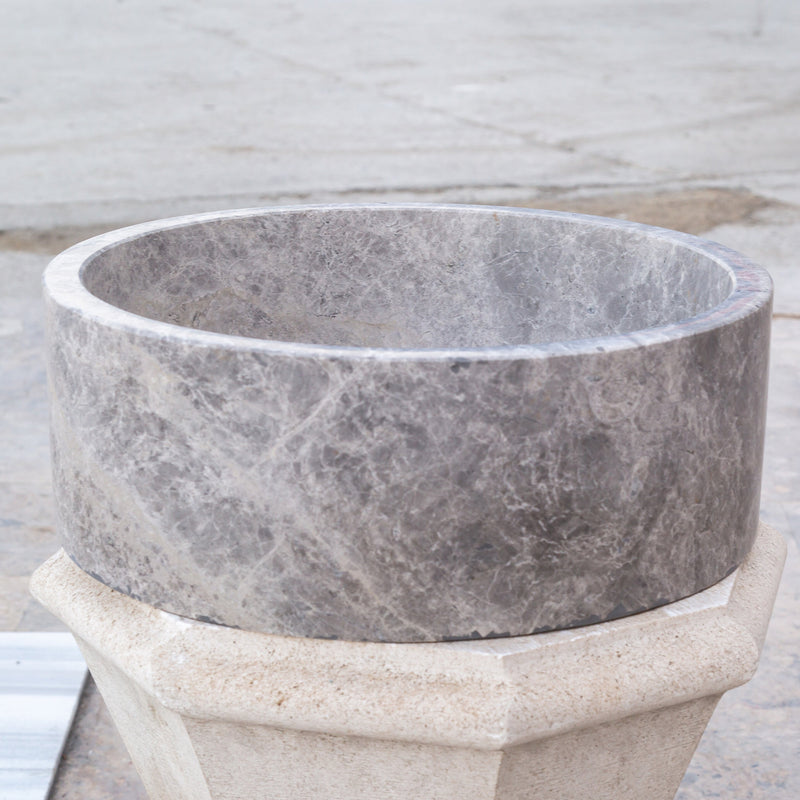 natural stone tundra grey marble round vessel sink polished SKU TMS04 Size (D)16.5" (H)6" side view product shot