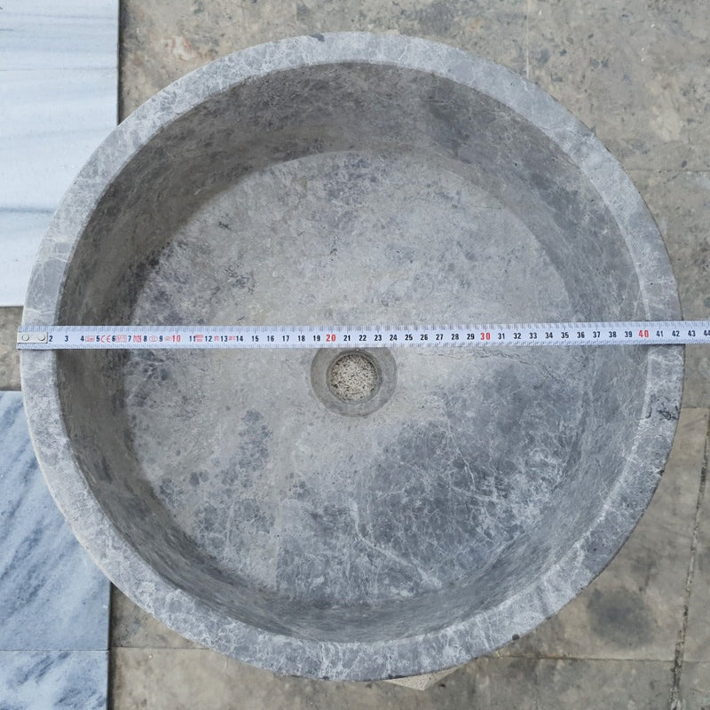 natural stone tundra grey marble round vessel sink polished SKU TMS04 Size (D)16.5" (H)6" diameter measure view