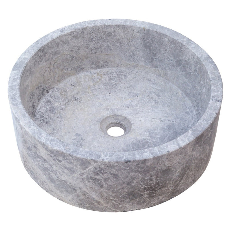 natural stone tundra grey marble round vessel sink polished SKU TMS04 Size (D)16.5" (H)6" side view product shot