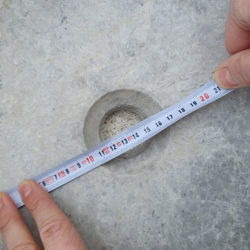 natural stone tundra grey marble round vessel sink polished SKU TMS04 Size (D)16.5" (H)6" drain hole measure view