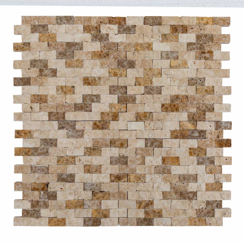 noce beige gold split face travertine mosaics 1x2 SKU-20012361 top view