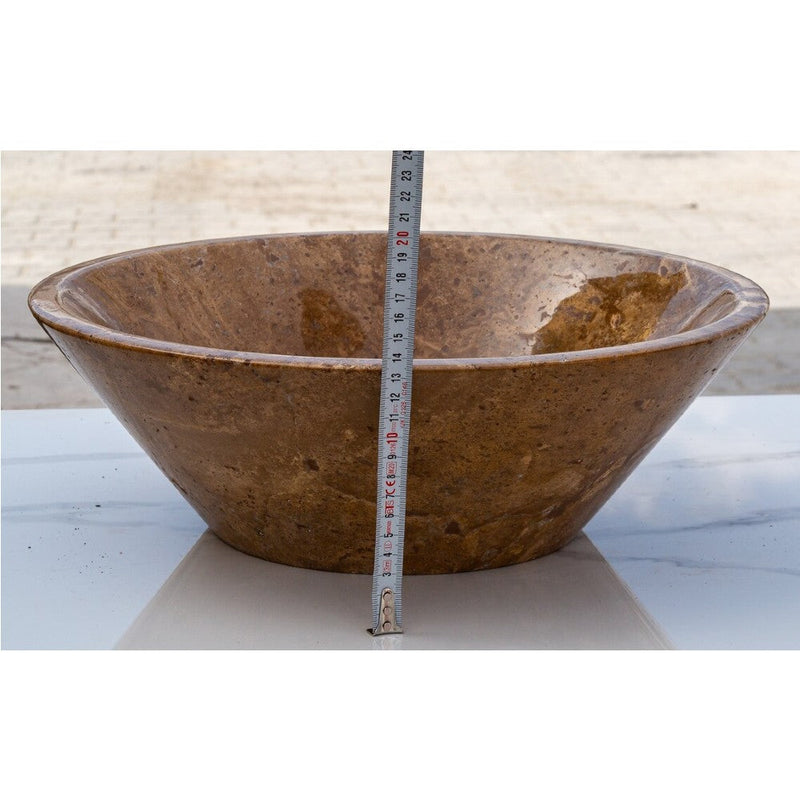 noce brown travertine V-shape natural stone tapered Sink polished size (D)16" (H)6" SKU-EGENPT1664 height measure view