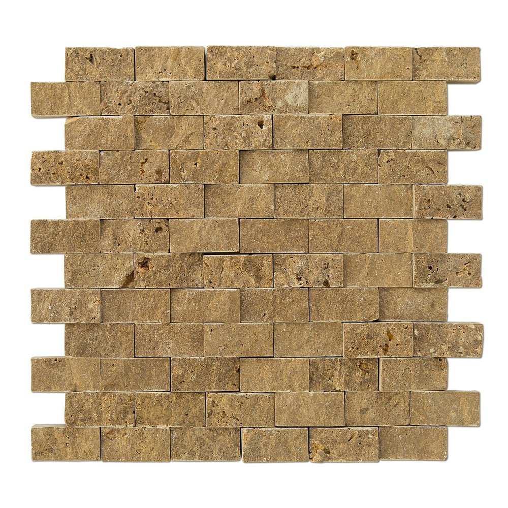 noce splitface travertine mosaics 1x2 SKU-20012366 mesh top view