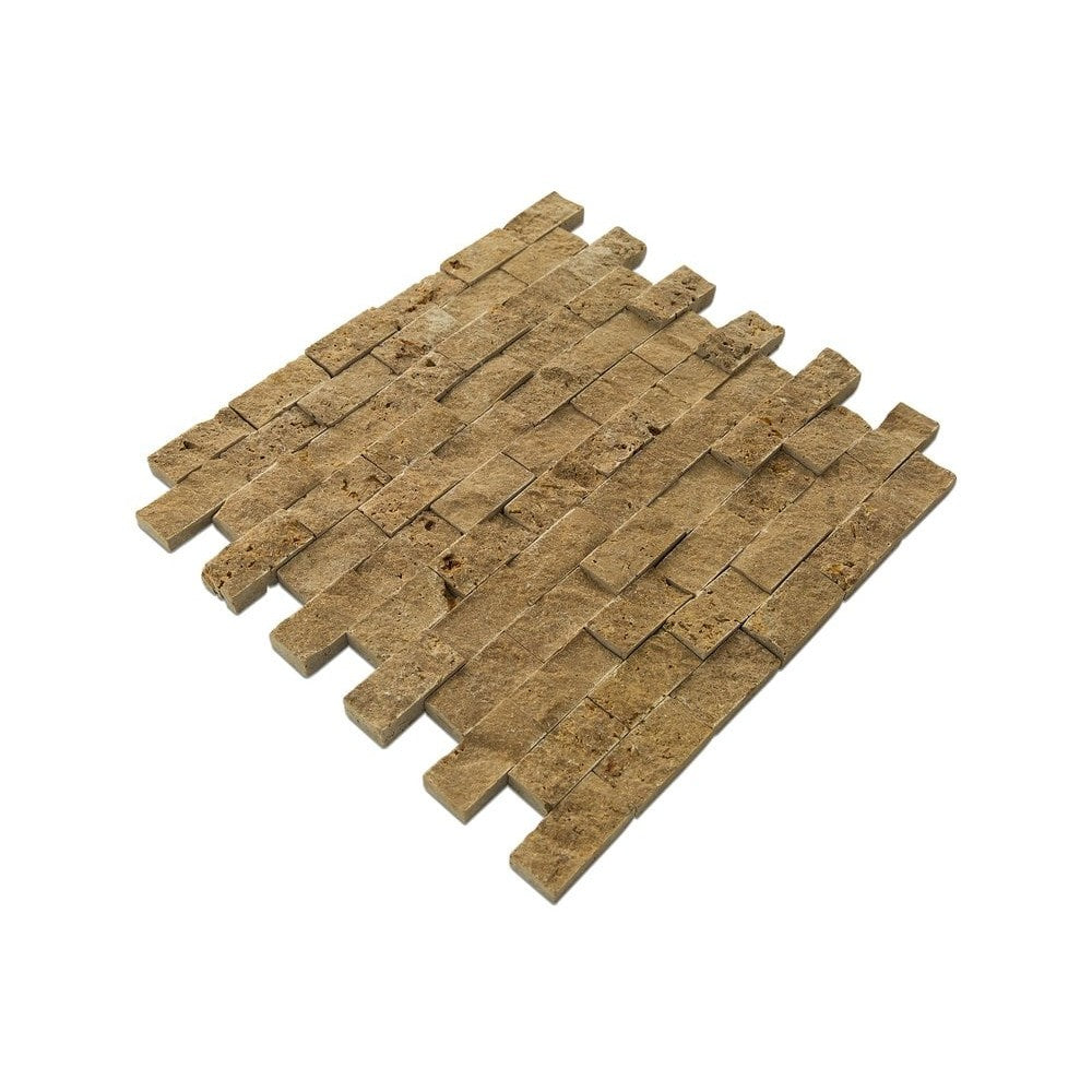 noce splitface travertine mosaics 1x2 SKU-20012366 angle view