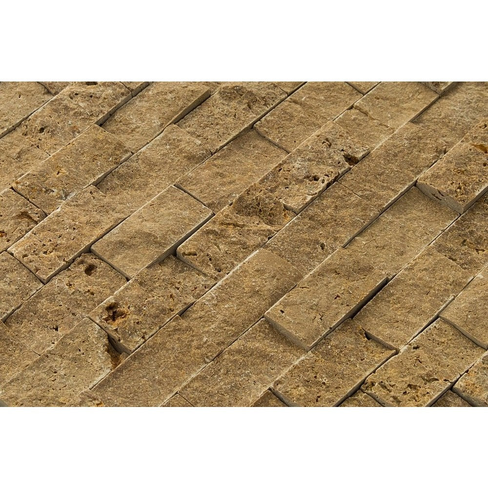 noce splitface travertine mosaics 1x2 SKU-20012366 close view