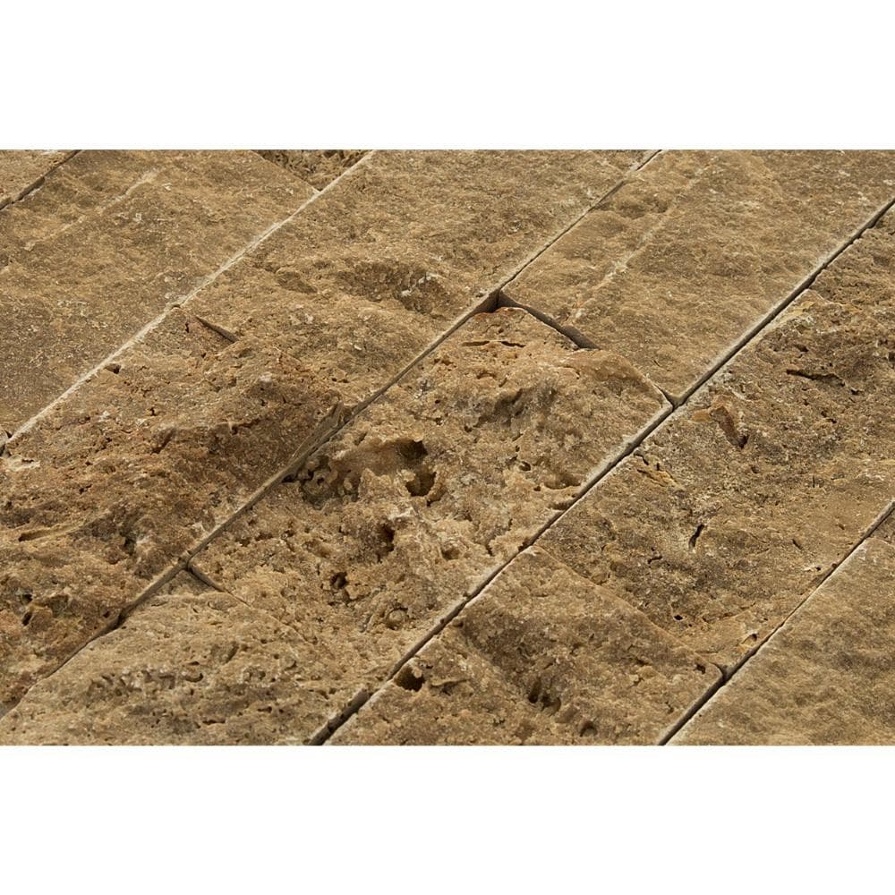 noce split face travertine mosaics 2x4 SKU-20012405 close view of product