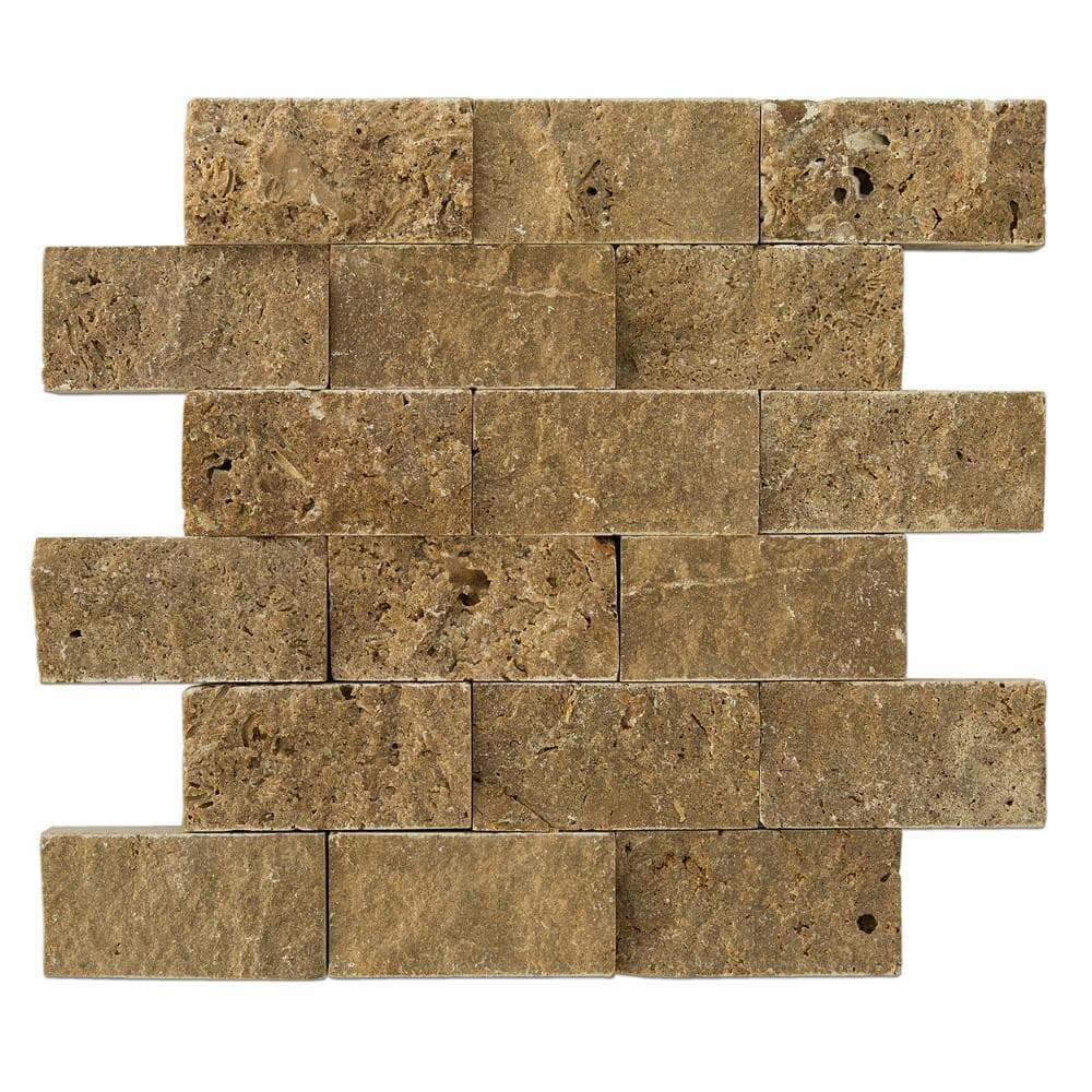 noce split face travertine mosaics 2x4 SKU-20012405 mesh view of product