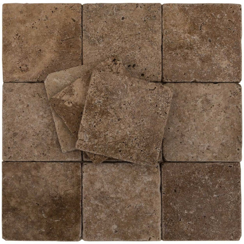 noce tumbled travertine tiles dark brown slightly rounded SKU-20012435 view of product on the top