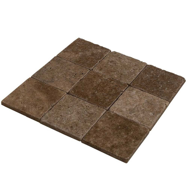 noce tumbled travertine tiles dark brown slightly rounded SKU-20012435 Angle shot of product 