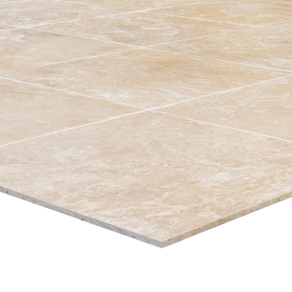 oasis beige travertine honed filled 18"x18" SKU-10000938 corner view