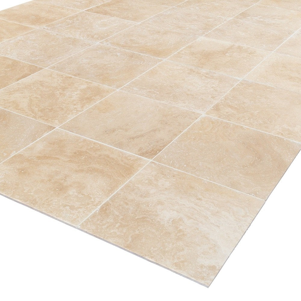 oasis beige travertine honed filled 18"x18" SKU-10000938 corner view