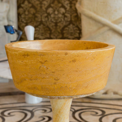 oasis gold travertine natural stone tapered sink honed filled size (D)16" (H)6" SKU-NTRSTC41 products shot front view