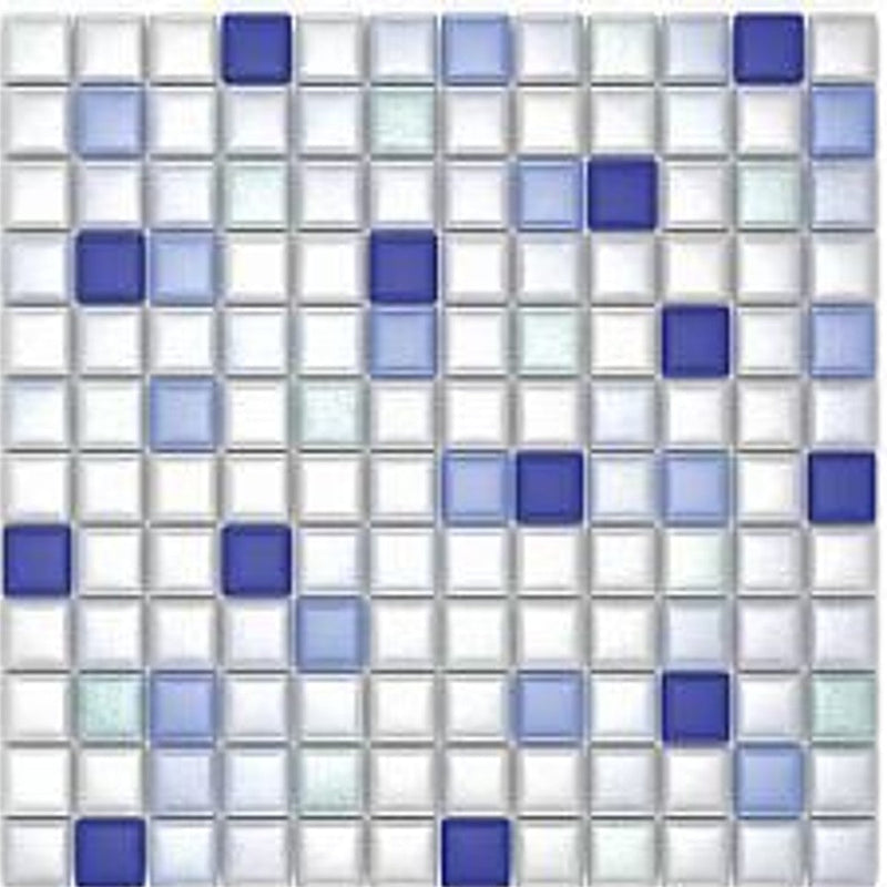 orient solid glass mosaic tile size 12"x12" (30cmx30cm) SKU-935739 white and blue color mix pattern picture