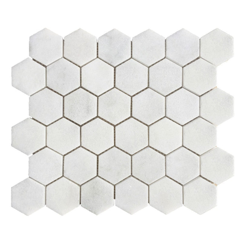 pamukkale white polished marble mosaics hexagon 2x2 SKU-20020058 top mesh view
