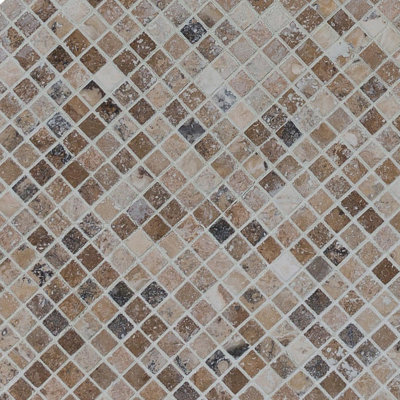philadelphia tumbled travertine mosaic tile 1x1 SKU-20012340 product close shot with the joint