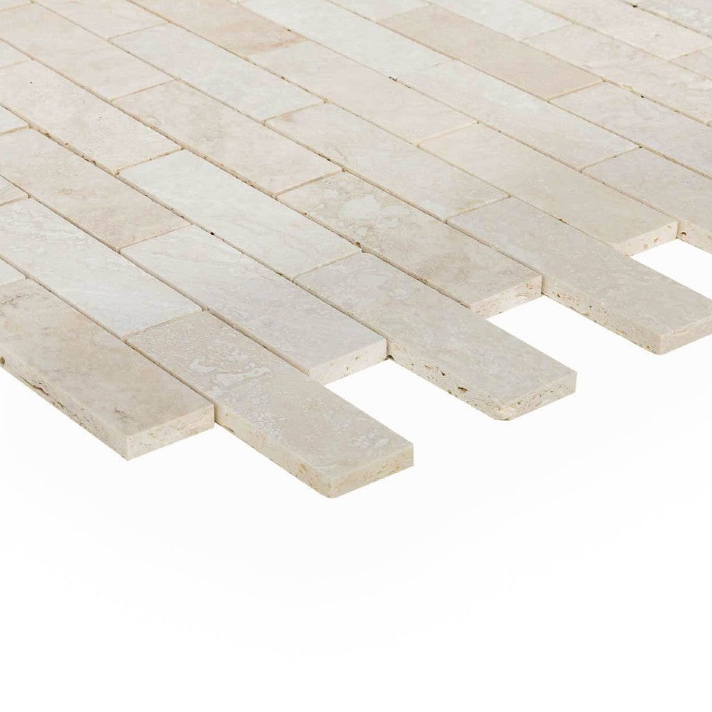 romano travertine mosaics brushed filled 2x6 SKU-20012420 corner view