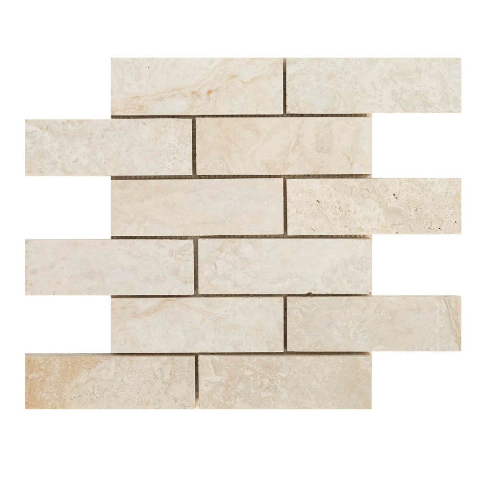 romano travertine mosaics brushed filled 2x6 SKU-20012420  top view of mesh