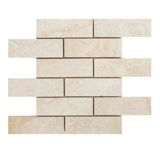 romano travertine mosaics brushed filled 2x6 SKU-20012420  top view of mesh