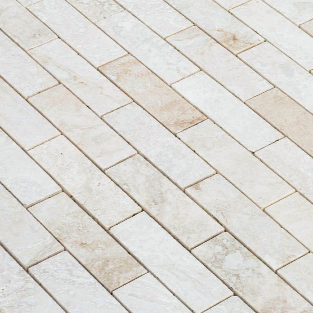 romano travertine mosaics brushed filled 2x6 SKU-20012420 close view