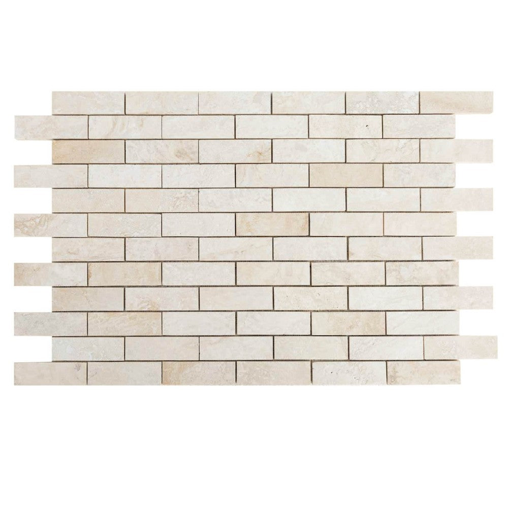 romano travertine mosaics brushed filled 2x6 SKU-20012420 multi top view