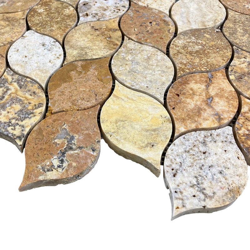 Scabos Travertine Leaf Design on 12" x 12" Mesh Mosaic Tile SKU-HSSTLEABMOSH corner view