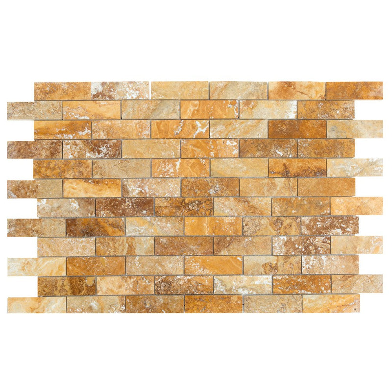 scabos travertine mosaics brushed filled 2x6 SKU-20012416 multi top view