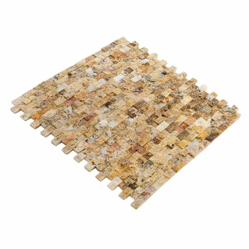 scabos travertine split face stone siding mosaic tile mesh size 12x12-SKU-20012365 angle view