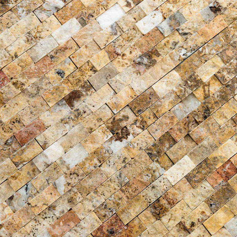 scabos travertine split face stone siding mosaic tile mesh size 12x12-SKU-200123365 multi top view